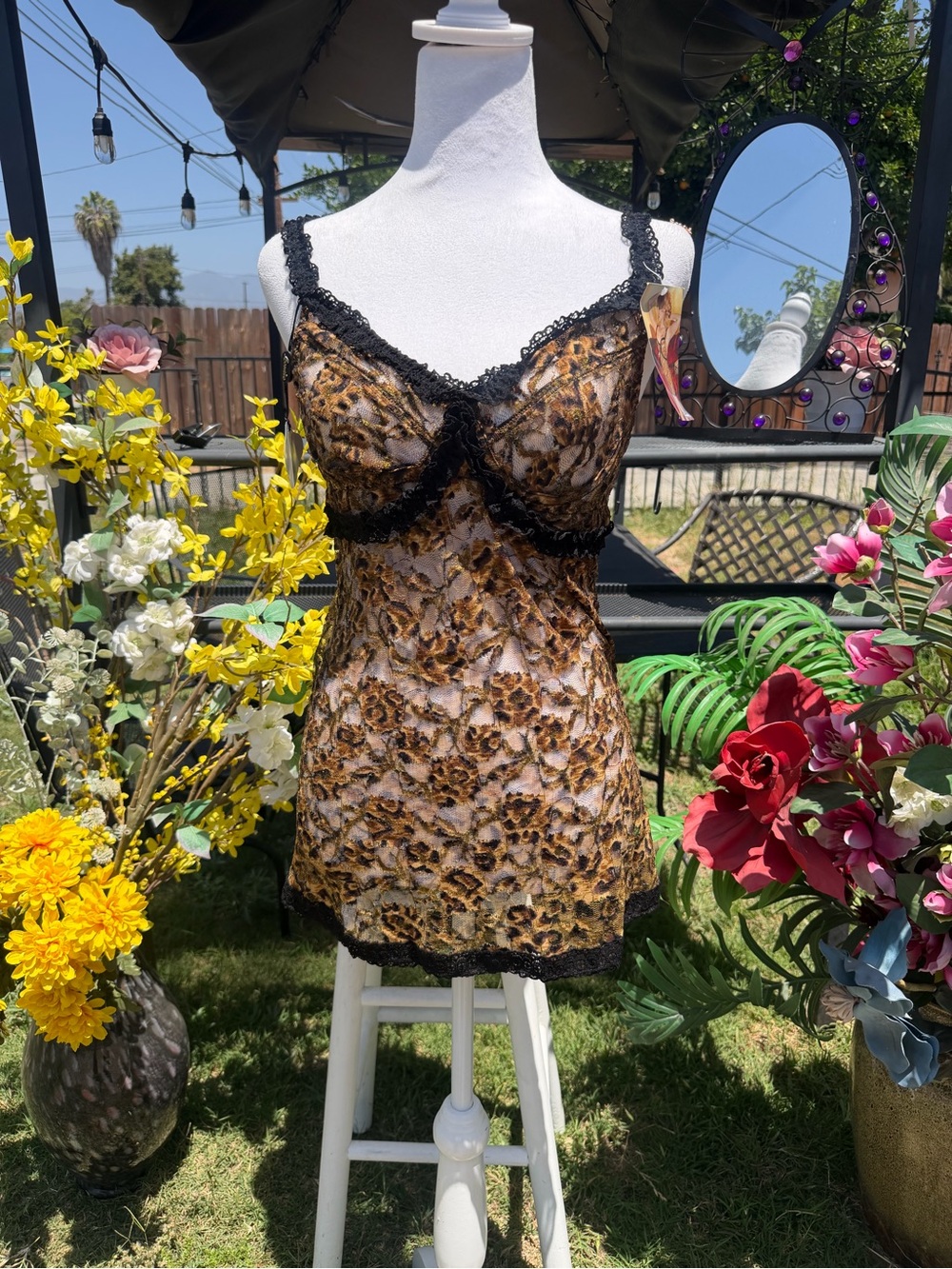 Othr Leopard-Print Lace-Trim Chemise in Black and Brown